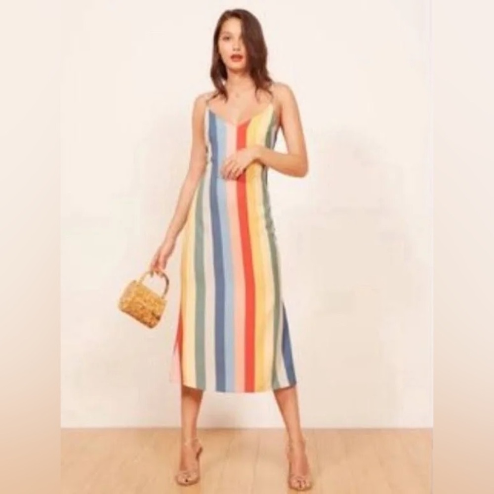 Reformation Jaxon Rainbow Striped Midi Dress used size 2